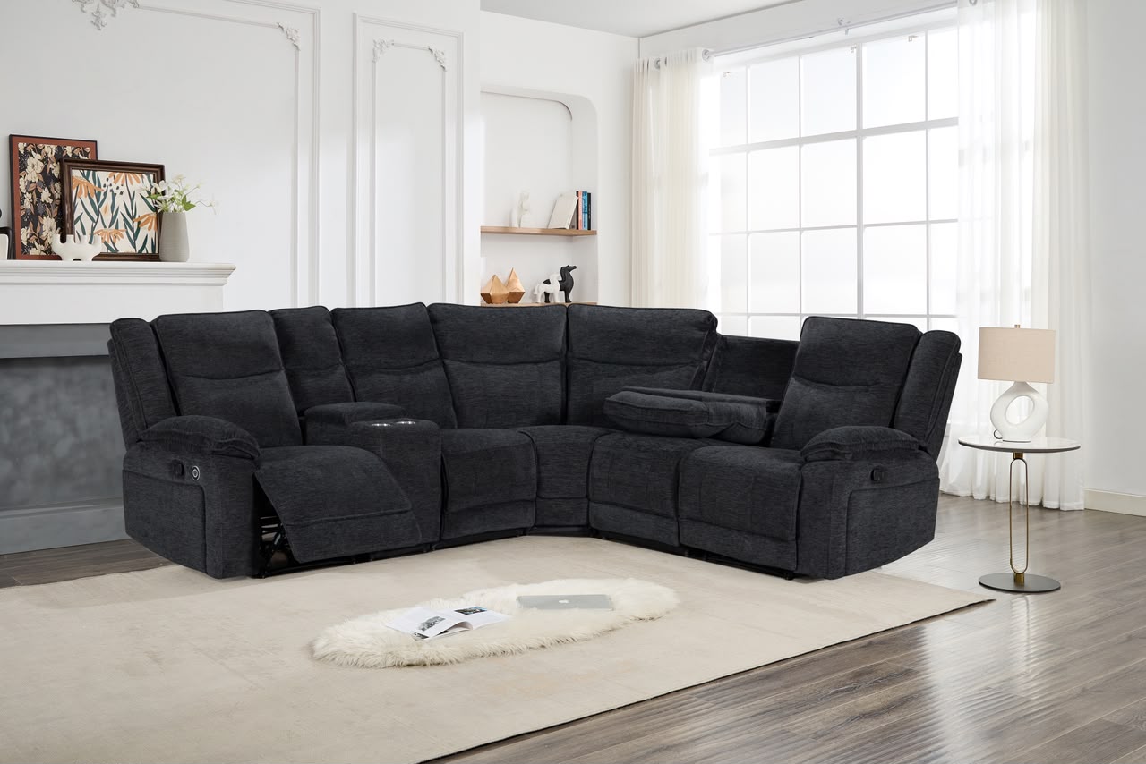IMPERIAL -- MILAN -- BLACK CORNER SOFA WITH RECLINER ALSO WIRELESS CHARGER AND IN USB TYPE C -- INTRODUCTRY OFFER
